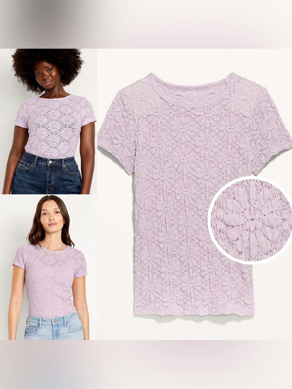 Lilac Lace Crew-Neck Short-Sleeve Women's Top